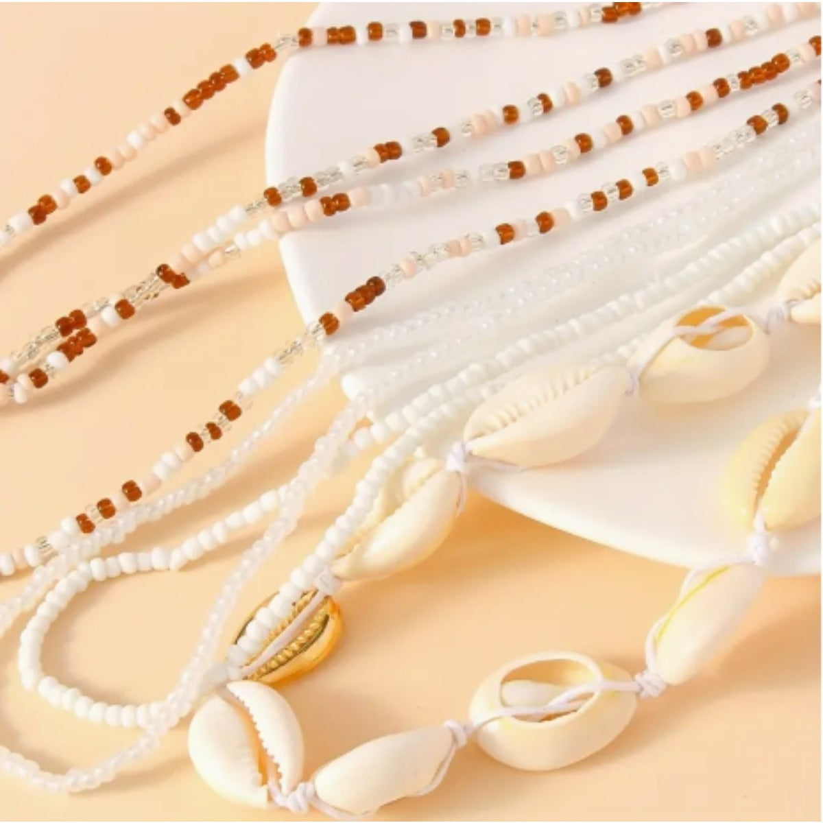 6pcs Boho Chic Shell Pendant Multi-layer beaded waist chain, suitable for women, summer fashion beach handmade elastic body chain, no plating, glass beads, suitable for Casual Attire and gift giving, suitable for Christmas